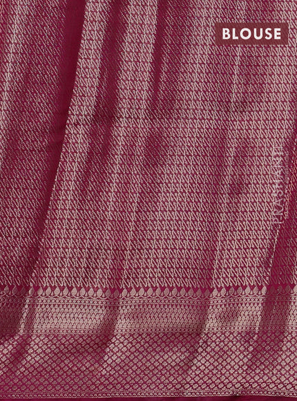 Banarasi poona silk saree peacock green and pink with silver zari woven buttas and floral design zari woven border