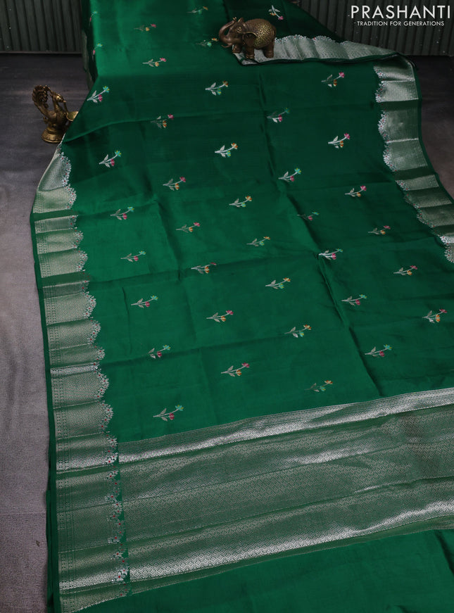 Banarasi poona silk saree green with thread & zari woven floral buttas and zari woven border