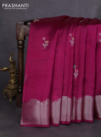 Banarasi poona silk saree rani pink and violet with thread & zari woven floral buttas and zari woven border