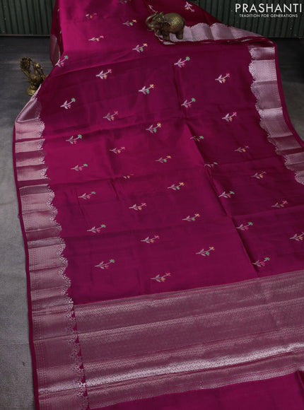 Banarasi poona silk saree rani pink and violet with thread & zari woven floral buttas and zari woven border
