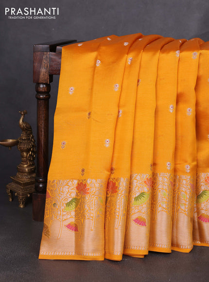 Banarasi poona silk saree mango yellow with zari woven buttas and long zari woven border