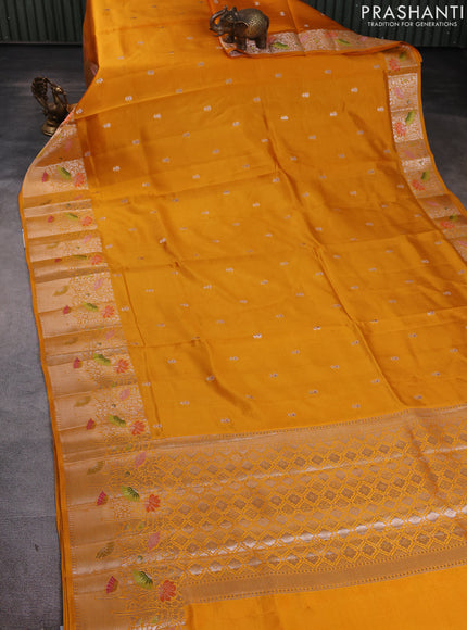 Banarasi poona silk saree mango yellow with zari woven buttas and long zari woven border