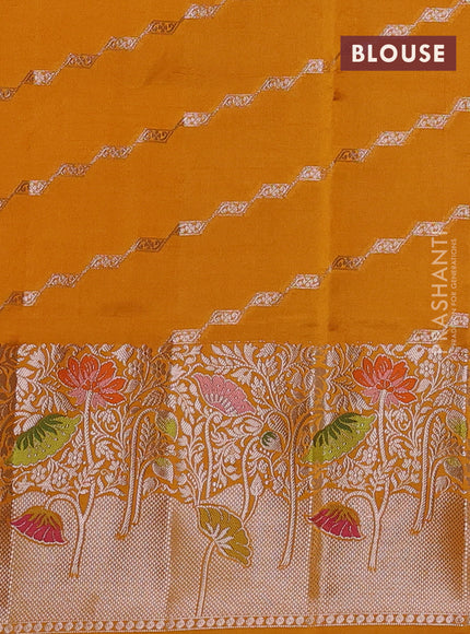 Banarasi poona silk saree mango yellow with zari woven buttas and long zari woven border