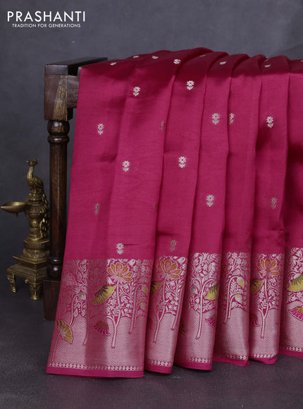 Banarasi poona silk saree pink with zari woven buttas and long zari woven border