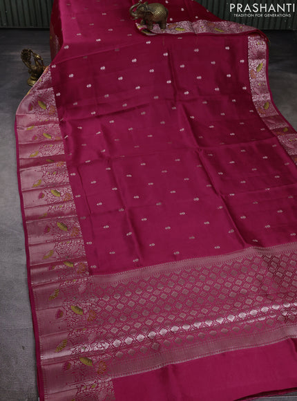 Banarasi poona silk saree pink with zari woven buttas and long zari woven border