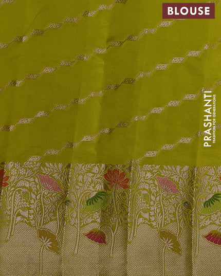 Banarasi poona silk saree lime yellow with zari woven buttas and long zari woven border
