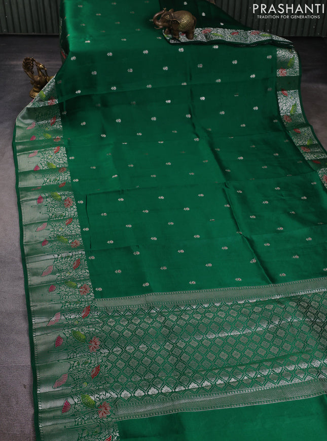 Banarasi poona silk saree green with zari woven buttas and long zari woven border