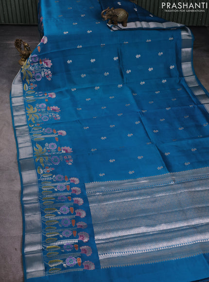 Banarasi poona silk saree peacock green with zari woven buttas and floral design zari woven border