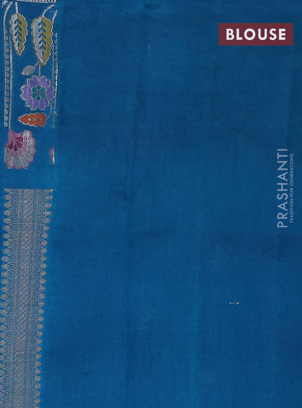 Banarasi poona silk saree peacock green with zari woven buttas and floral design zari woven border