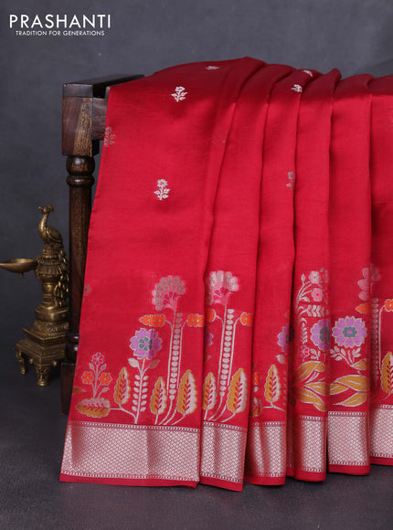 Banarasi poona silk saree maroon with zari woven buttas and floral design zari woven border
