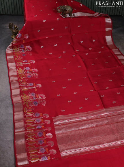 Banarasi poona silk saree maroon with zari woven buttas and floral design zari woven border