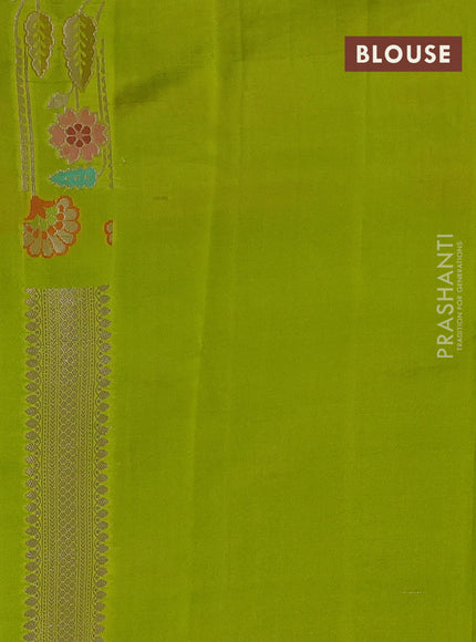 Banarasi poona silk saree lime green with floral zari woven buttas and floral design zari woven border