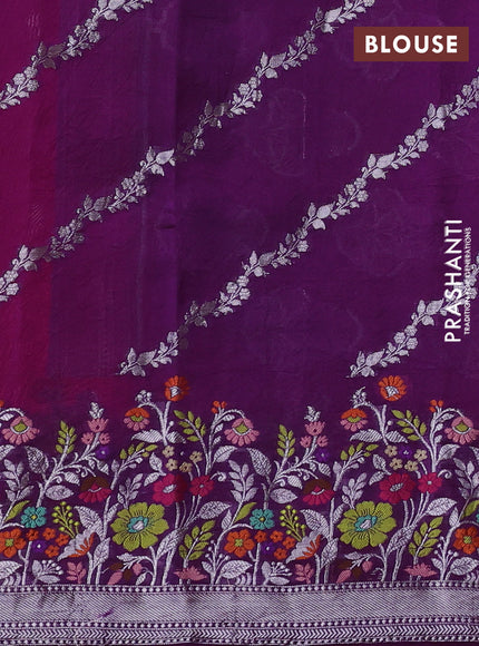 Banarasi poona silk saree dark pink with zari woven buttas and floral design zari woven border