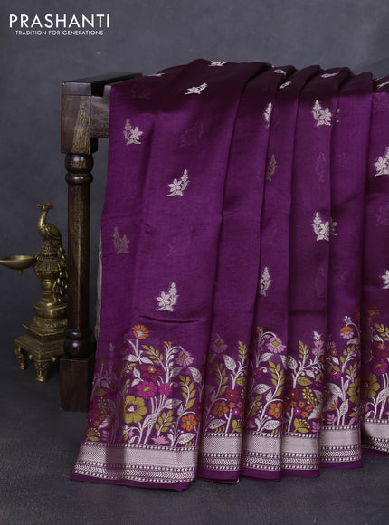 Banarasi poona silk saree purple with zari woven buttas and floral design zari woven border