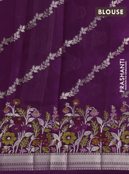 Banarasi poona silk saree purple with zari woven buttas and floral design zari woven border