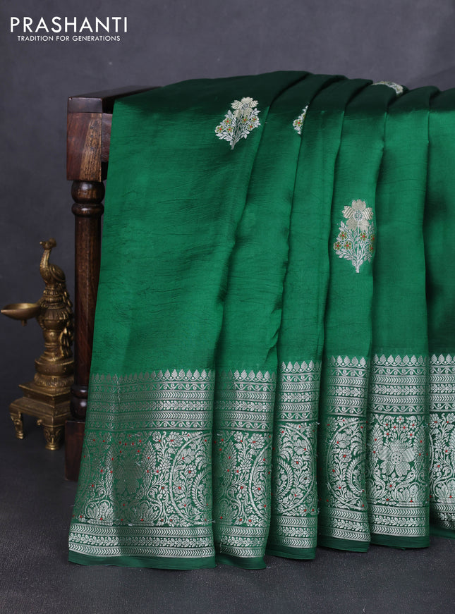 Banarasi poona silk saree green with zari woven buttas and long zari woven border