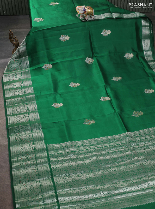 Banarasi poona silk saree green with zari woven buttas and long zari woven border