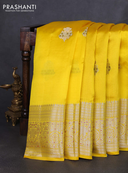 Banarasi poona silk saree yellow with zari woven buttas and long zari woven border