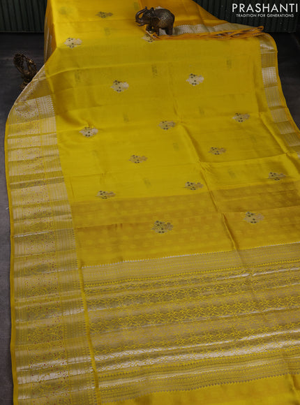 Banarasi poona silk saree yellow with zari woven buttas and long zari woven border