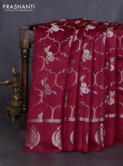 Banarasi poona silk saree red and green with allover zari weaves & buttas and zari woven butta border