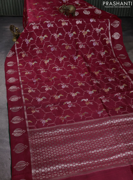 Banarasi poona silk saree red and green with allover zari weaves & buttas and zari woven butta border