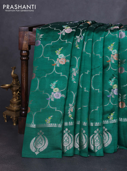Banarasi poona silk saree green and violet with allover zari weaves & buttas and zari woven butta border