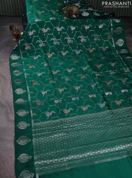 Banarasi poona silk saree green and violet with allover zari weaves & buttas and zari woven butta border