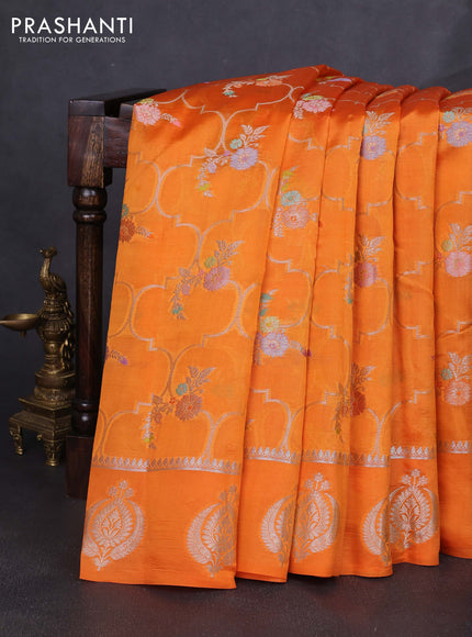 Banarasi poona silk saree orange and pink with allover thread & zari weaves and zari woven butta border