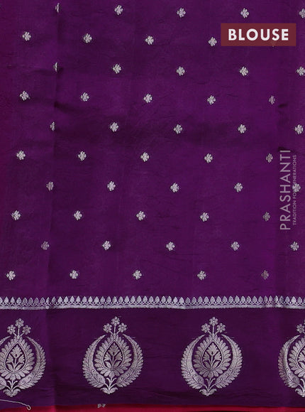 Banarasi poona silk saree magenta pink and purple with allover thread & zari weaves and zari woven butta border