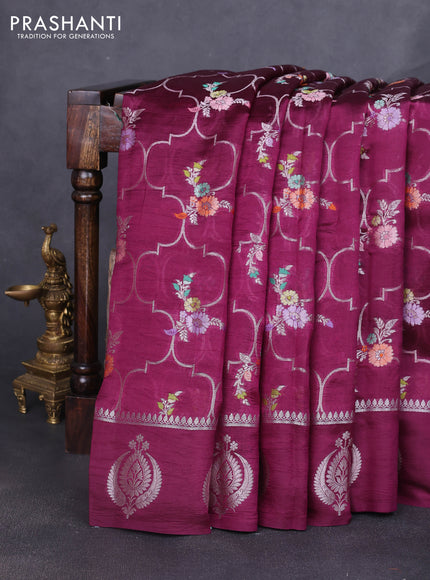 Banarasi poona silk saree deep wine and green with allover zari weaves & buttas and zari woven butta border