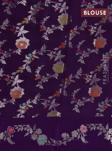 Banarasi poona silk saree purple with zari woven buttas and floral design zari woven border