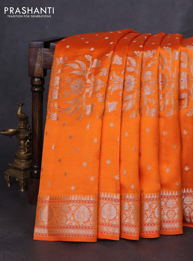 Banarasi poona silk saree orange with allover zari woven buttas and zari woven border