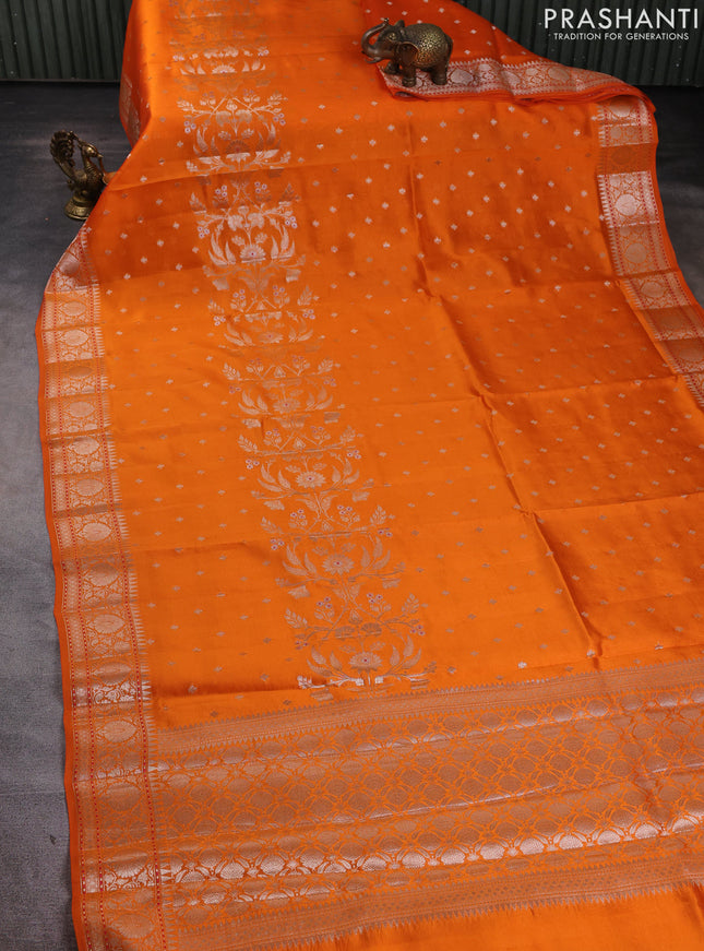 Banarasi poona silk saree orange with allover zari woven buttas and zari woven border