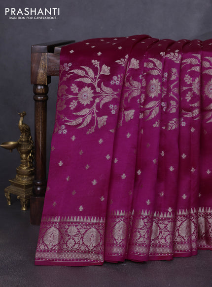 Banarasi poona silk saree dark pink with allover zari woven buttas and zari woven border