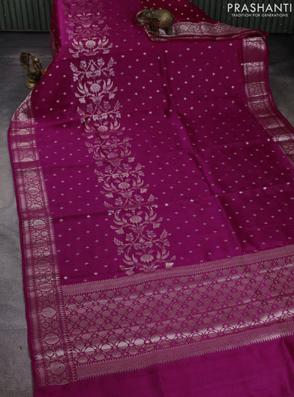 Banarasi poona silk saree dark pink with allover zari woven buttas and zari woven border