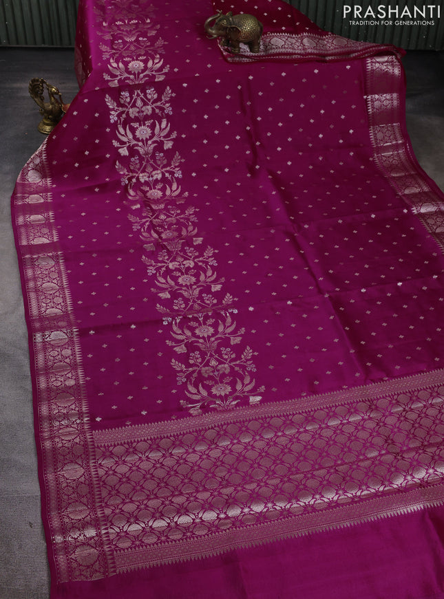 Banarasi poona silk saree dark pink with allover zari woven buttas and zari woven border