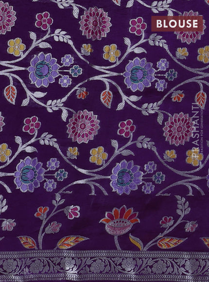 Banarasi poona silk saree purple with silver zari woven buttas and silver zari woven floral design border