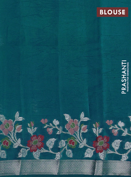 Banarasi poona silk saree peacock blue with silver zari woven buttas and silver zari woven floral design border