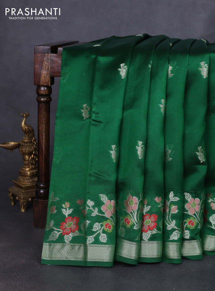 Banarasi poona silk saree green with zari woven buttas and floral design zari woven border