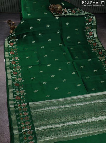 Banarasi poona silk saree green with zari woven buttas and floral design zari woven border