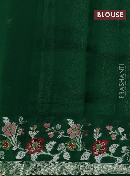 Banarasi poona silk saree green with zari woven buttas and floral design zari woven border