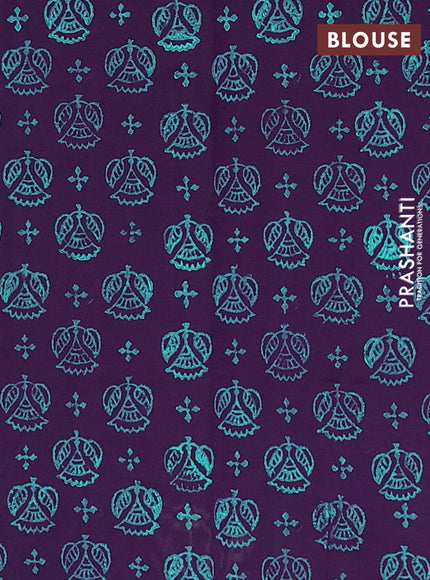 Semi silk cotton saree teal green and purple with plain body and printed border