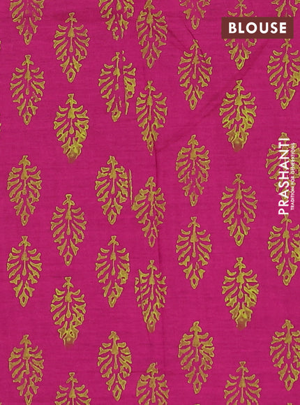 Semi silk cotton saree light green and pink with butta prints and printed border