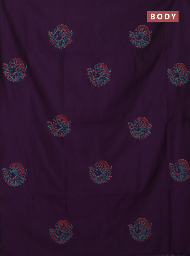 Semi silk cotton saree purple and teal green with annam butta prints and butta printed border
