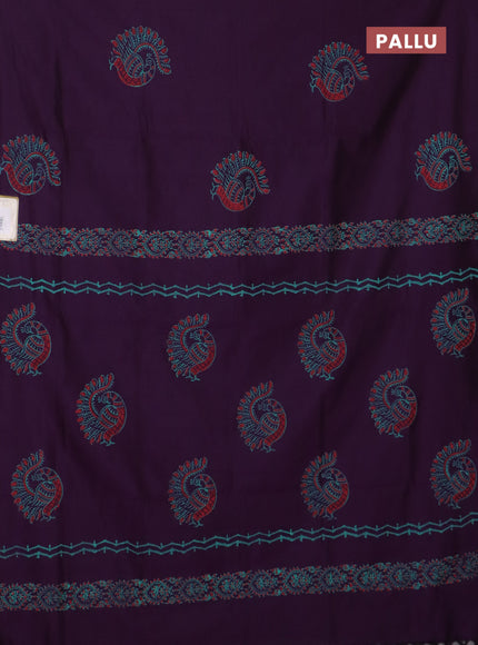 Semi silk cotton saree purple and teal green with annam butta prints and butta printed border