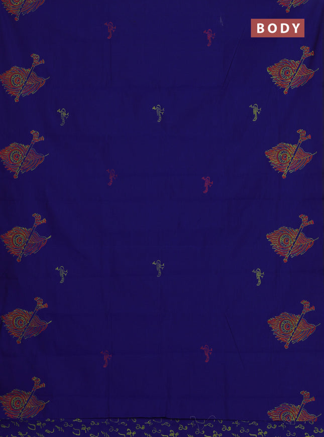 Semi silk cotton saree blue and elaichi green with peacock butta prints and butta printed border