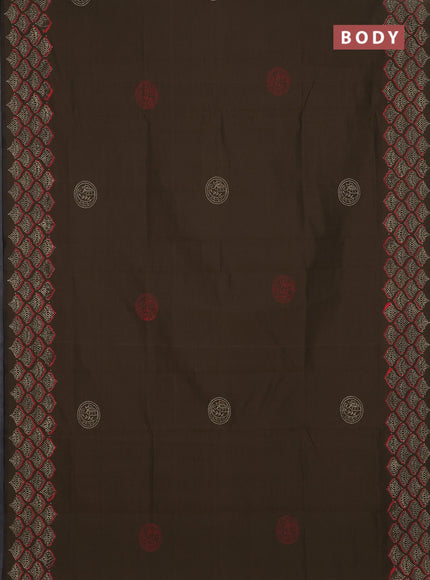 Semi silk cotton saree military green and sandal with butta prints and printed border