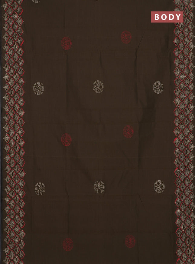 Semi silk cotton saree military green and sandal with butta prints and printed border