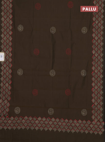 Semi silk cotton saree military green and sandal with butta prints and printed border