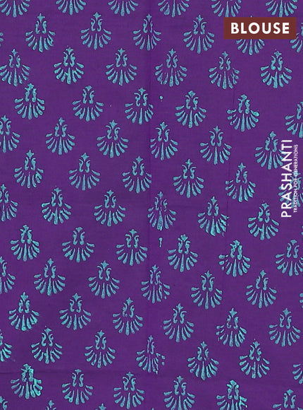 Semi silk cotton saree teal green and violet with plain body and warli butta printed border